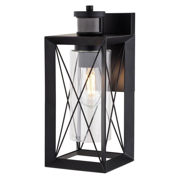 Vaxcel Milton Matte Black Motion Sensor Dusk to Dawn Outdoor Wall Light Transitional Clear Glass T0762 - main